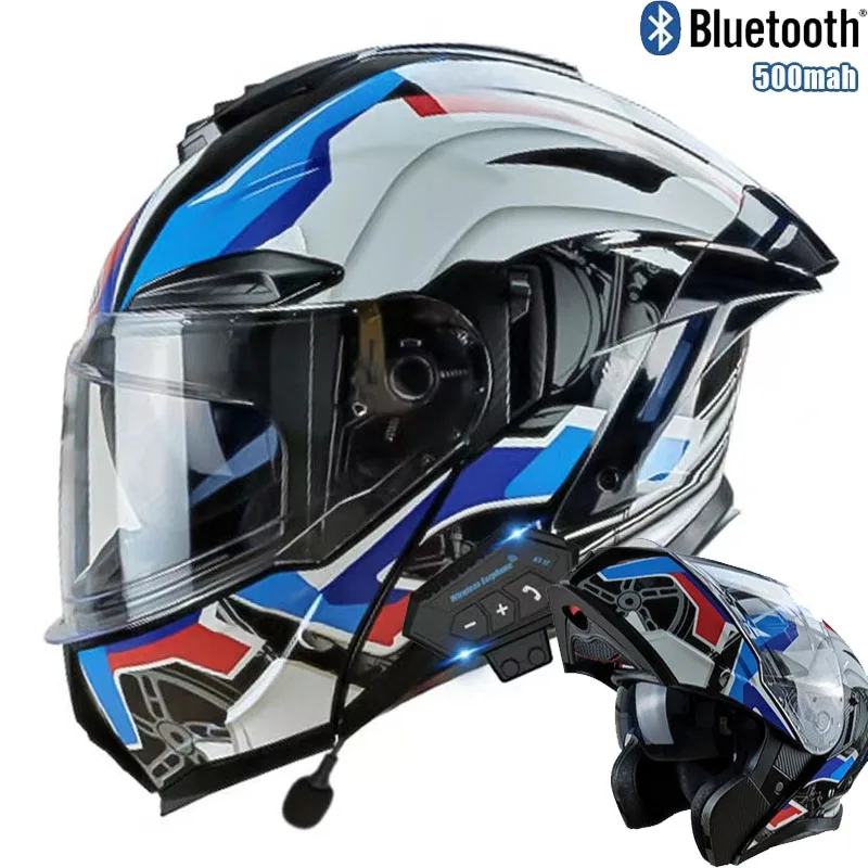 Full Face Motorcycle Helmet With Bluetooth - Helm sepeda motor Flip up, pelindung